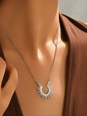 Silver Plated Stainless Steel Sunburst Necklace